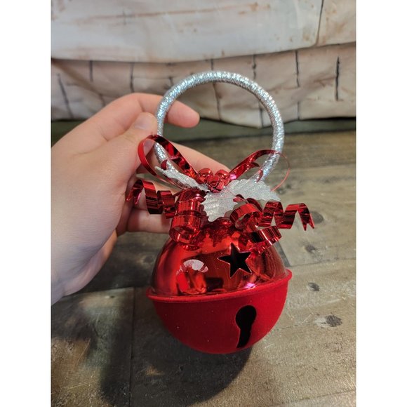 Red metal bell Mistletoe xmas decor glitter - Picture 1 of 6